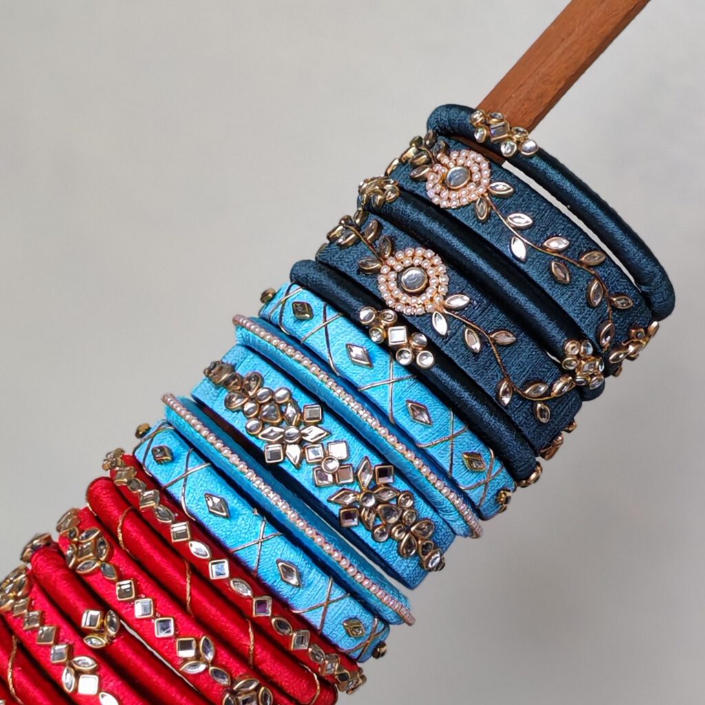 Red and Blue Silk Thread Bangle Collection Set